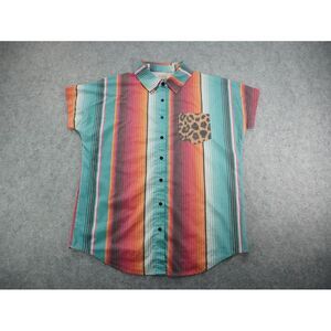 Crazy Train Shirt Womens Medium Multi-color Striped Button Up Short Sleeve Retro